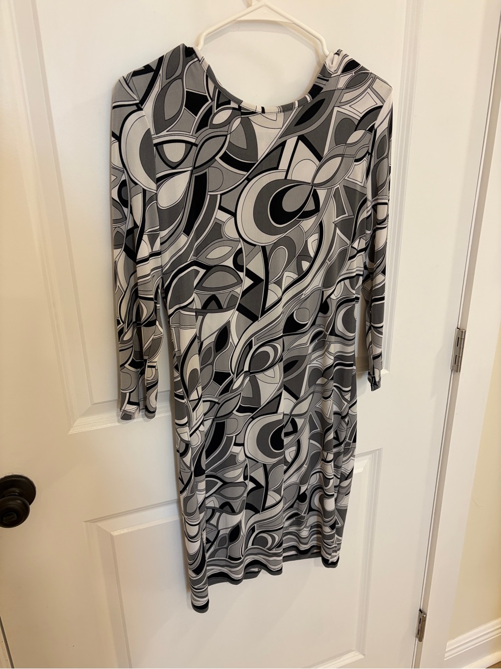 Michael Kors Black & Gray Abstract Long Sleeve Dress